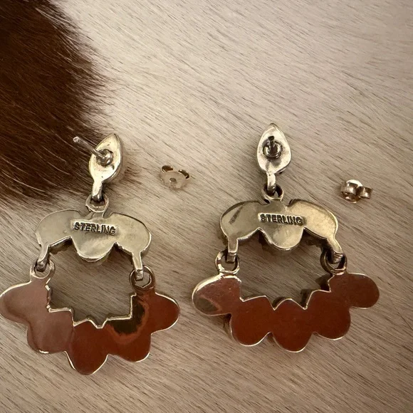 ❤️ Queen Pink Conch Navajo Style Statement 925 Dangle Chandelier Earrings 20.4Gm - Picture 8 of 12